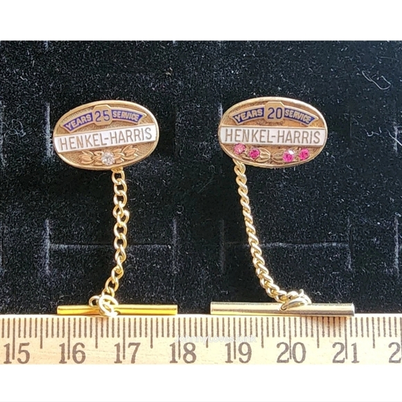 Lot Of 2 Henkle-Harris Service Pins 10k GF Diamond/Ruby